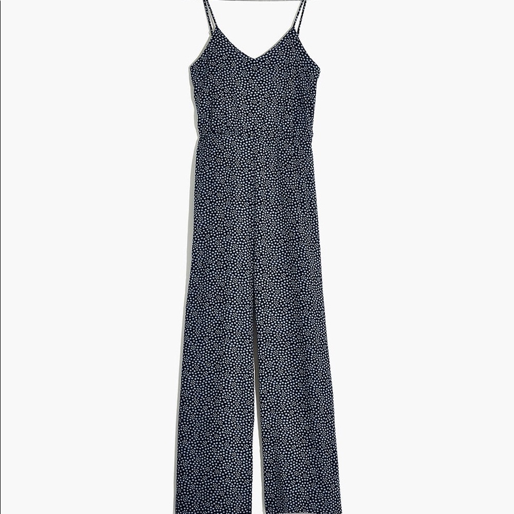 NWT Madewell Wide Leg Sleeveless Jumpsuit Navy Blue White Polka Dot Print - Picture 5 of 9